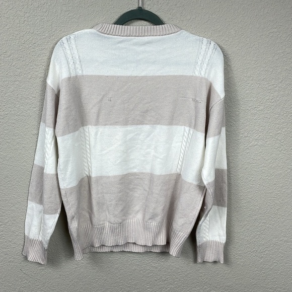 T Tahari Thick Stripe Colorblock Pullover Sweater White Beige Sz M - Picture 5 of 12